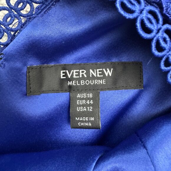 Ever New Melbourne Lace Mesh Mini Dress Womens 12 Blue Bell Sleeve Backless - Picture 5 of 14